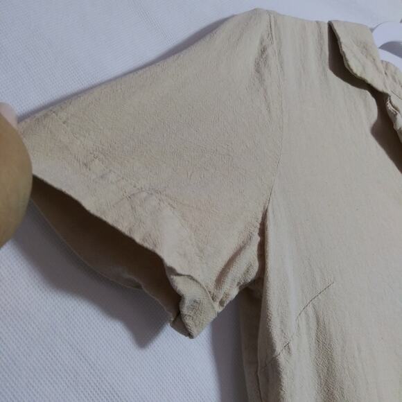 Twik Natural Neutral Babydoll Linen Casual Tan Button-Up Dress Size Small - Picture 4 of 8